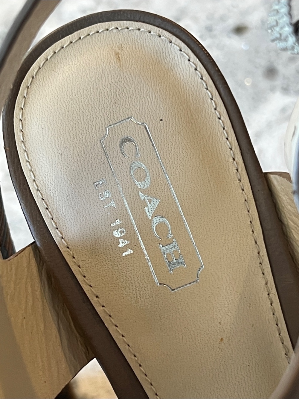 COACH Bertta Taupe Leather Monogram Platform Sandals Size 5.5 B Like New - Picture 2 of 11